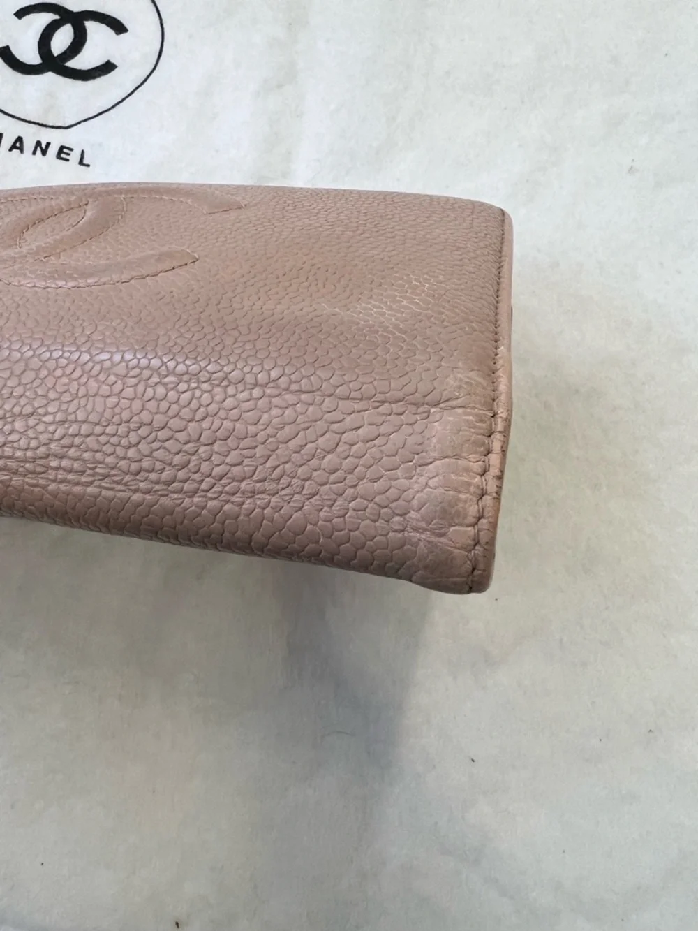 CHANEL Beige Quilted Leather Drawstring Backpack with CC with wallet